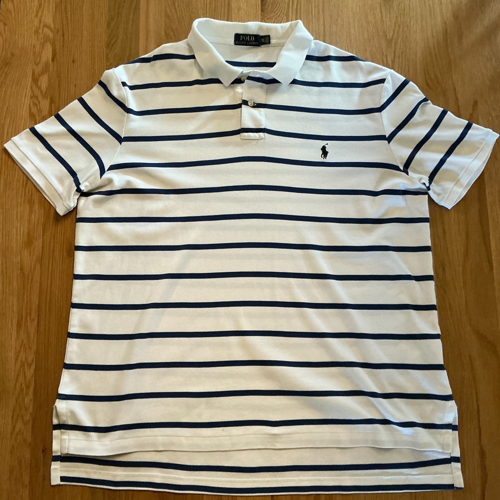 Polo Ralph Lauren Striped Polo Shirt Men's XXL Blue White Cotton Short Sleeve
